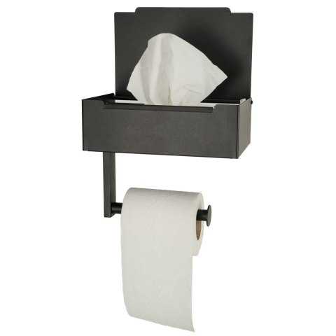 Uchwyt na papier toaletowy z półką schowkiem na chusteczki 3w1 czarny Uchwyt na papier toaletowy z półką schowkiem na chusteczki 3w1 czarny