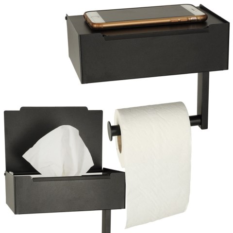 Uchwyt na papier toaletowy z półką schowkiem na chusteczki 3w1 czarny Uchwyt na papier toaletowy z półką schowkiem na chusteczki 3w1 czarny