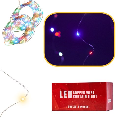 Lampki LED kurtyna girlanda druciki świąteczne choinkowe 3x3m 300LED multikolor pilot USB Lampki LED kurtyna girlanda druciki świąteczne choinkowe 3x3m 300LED multikolor pilot USB