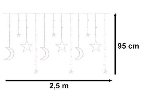 Lampki LED kurtyna księżyc gwiazdy świąteczne choinkowe 2,5m 138LED multikolor Lampki LED kurtyna księżyc gwiazdy świąteczne choinkowe 2,5m 138LED multikolor