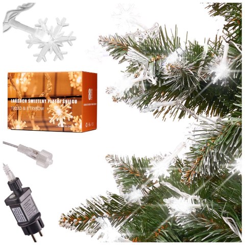 Lampki LED łańcuch płatki śniegu 10m 100LED zimny biały 8 trybów świecenia Lampki LED łańcuch płatki śniegu 10m 100LED zimny biały 8 trybów świecenia