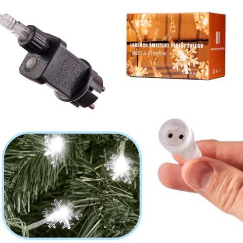 Lampki LED łańcuch płatki śniegu 10m 100LED zimny biały 8 trybów świecenia Lampki LED łańcuch płatki śniegu 10m 100LED zimny biały 8 trybów świecenia