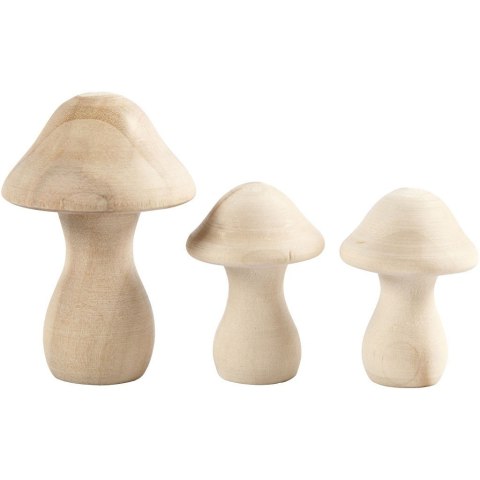 Grzybki z drewna H: 4,5 i 6,5 cm 3 szt. Grzybki z drewna H: 4,5 i 6,5 cm 3 szt.